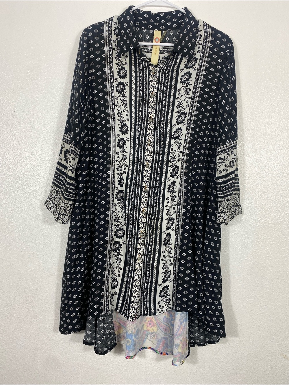 Anthropologie by Cyrena Boho Purple Printed Button-Front Mini Shirt Dress Size L - Picture 5 of 16